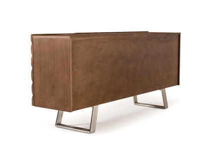 Walnut Wood Veneer and Steel Buffet, 34 in