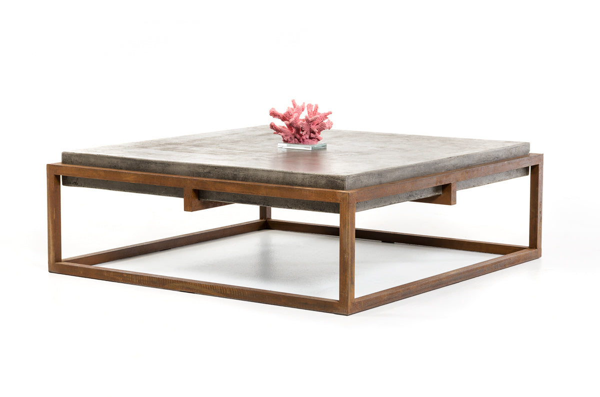 Concrete and Metal Coffee Table, 15 in