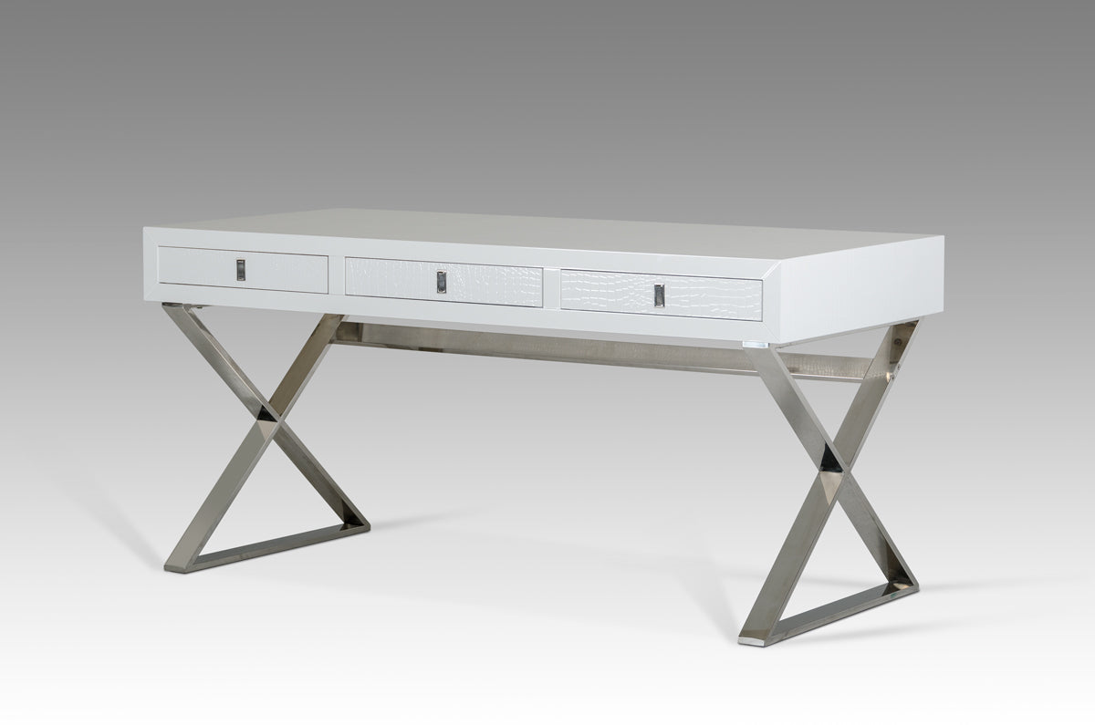 White Crocodile MDF and Steel Desk, 57 in