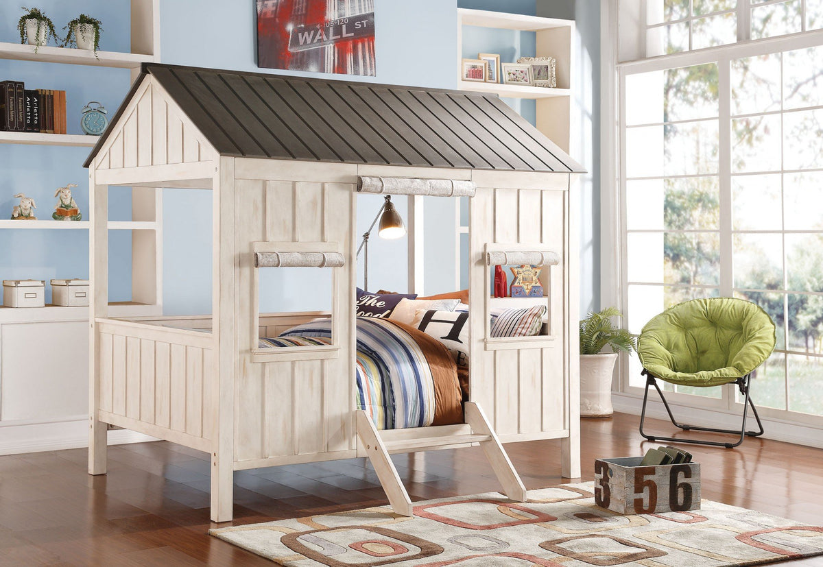 Weathered White and Washed Gray Cottage Bed, Full