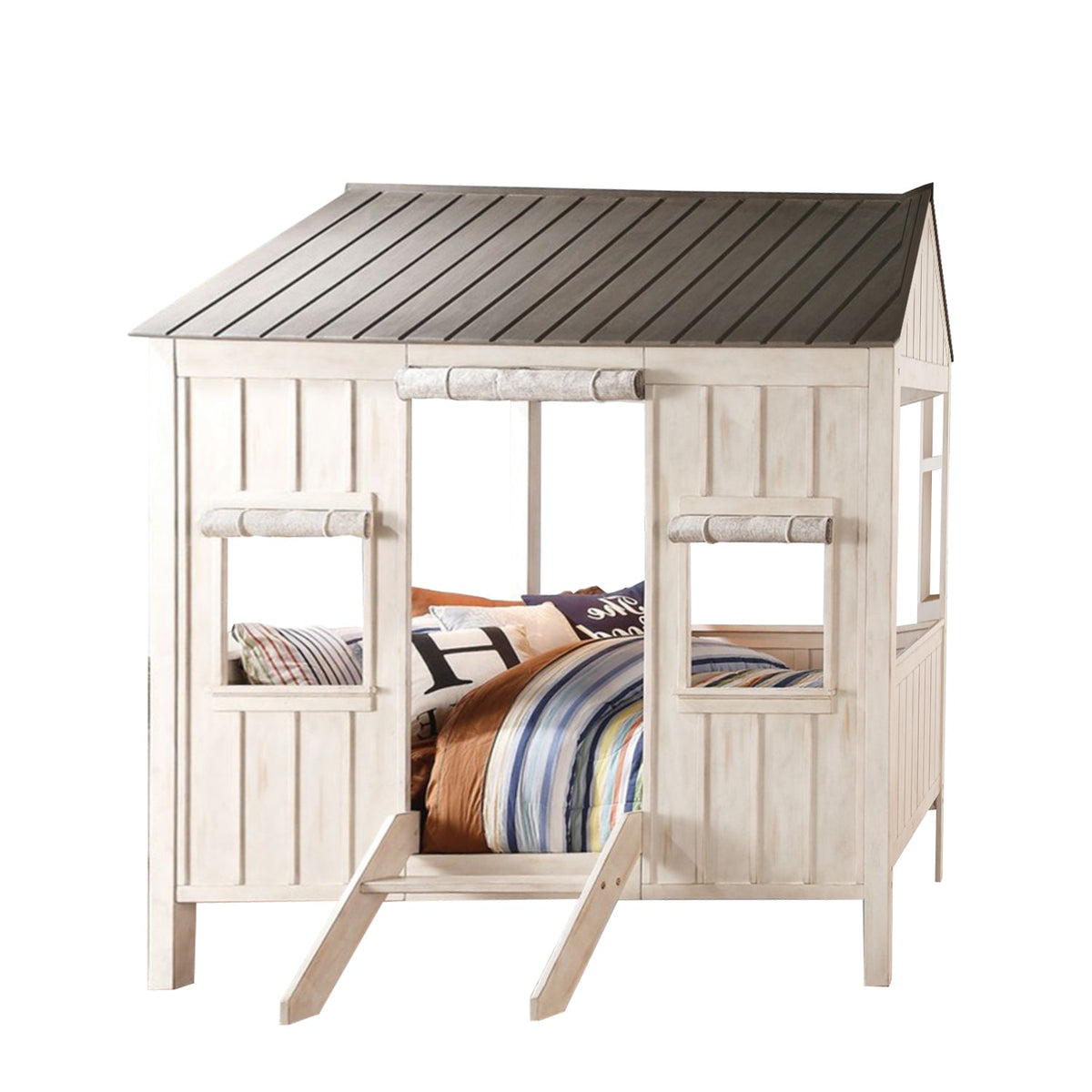 Weathered White and Washed Gray Cottage Bed, Full