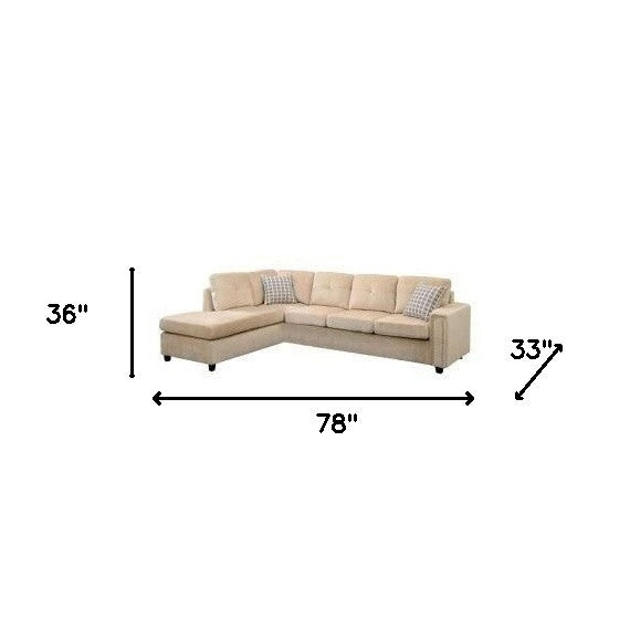Gray Velvet Reversible Sectional Sofa, 78 in