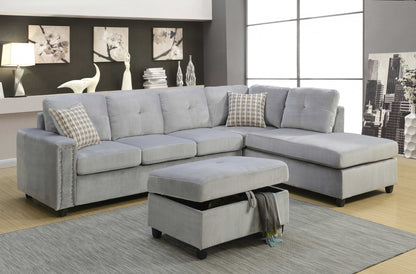 Gray Velvet Reversible Sectional Sofa, 78 in