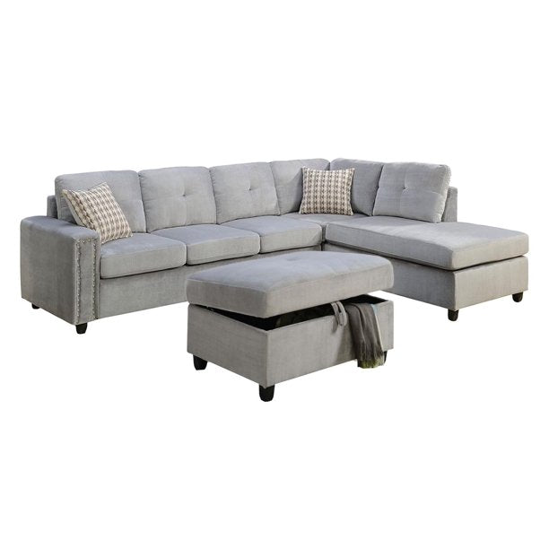 Gray Velvet Reversible Sectional Sofa, 78 in