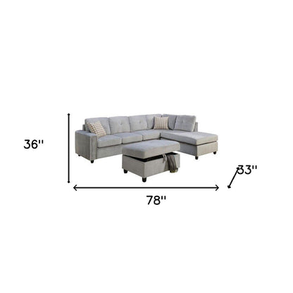 Gray Velvet Reversible Sectional Sofa, 78 in