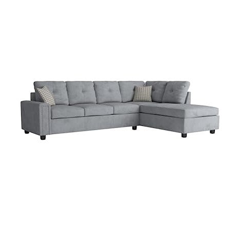 Gray Velvet Reversible Sectional Sofa, 78 in
