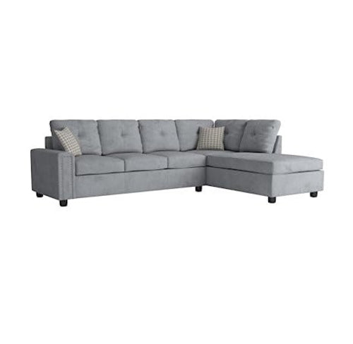 Gray Velvet Reversible Sectional Sofa, 78 in