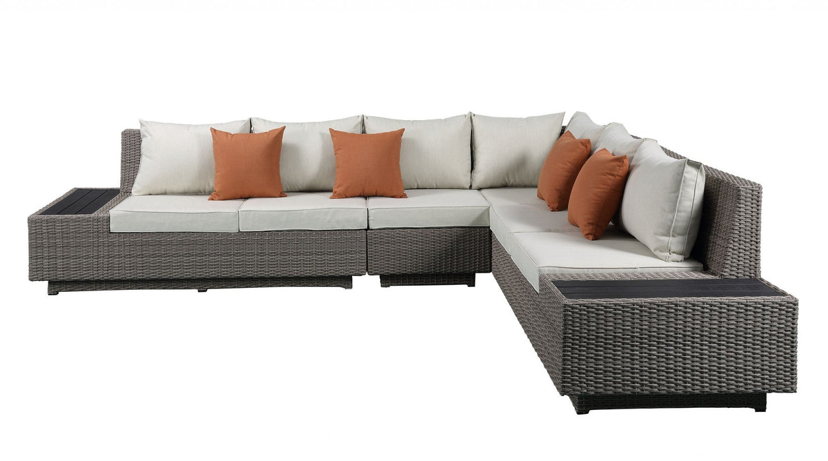 Beige and Gray Wicker Patio Sectional Set, 126x100 in
