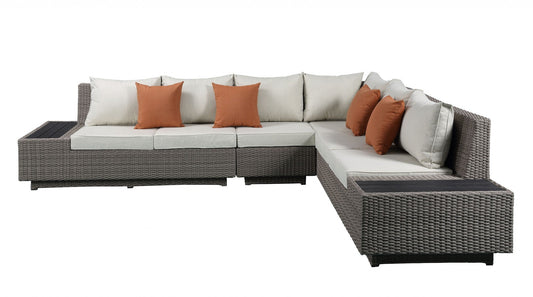 Beige and Gray Wicker Patio Sectional Set, 126x100 in