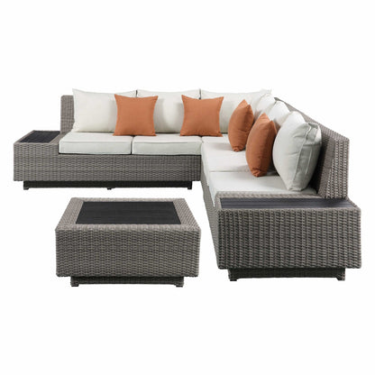 Beige and Gray Wicker Patio Sectional Set, 126x100 in