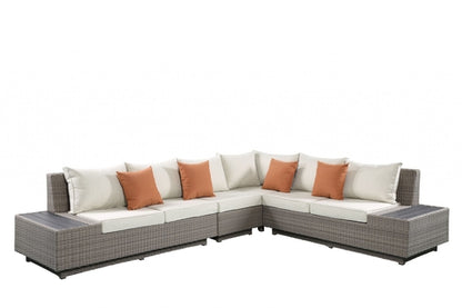 Beige and Gray Wicker Patio Sectional Set, 126x100 in