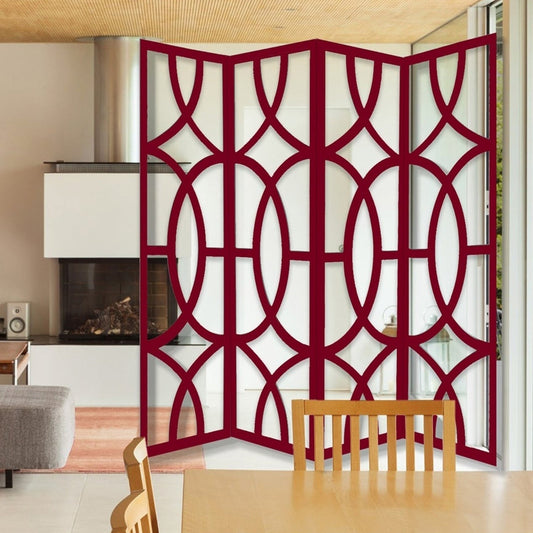 84-Inch Red 4-Panel Wood Screen