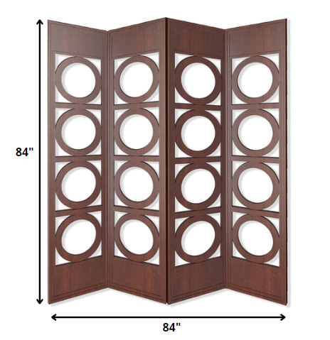 84-Inch Brown 4-Panel Wood Screen