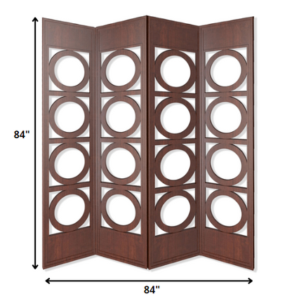 84-Inch Brown 4-Panel Wood Screen