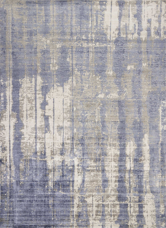 Grey Blue Abstract Brushstroke Indoor Rug, 9x13 ft