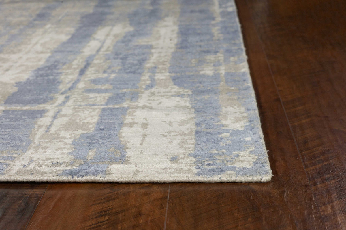 Grey Blue Abstract Brushstroke Indoor Rug, 9x13 ft