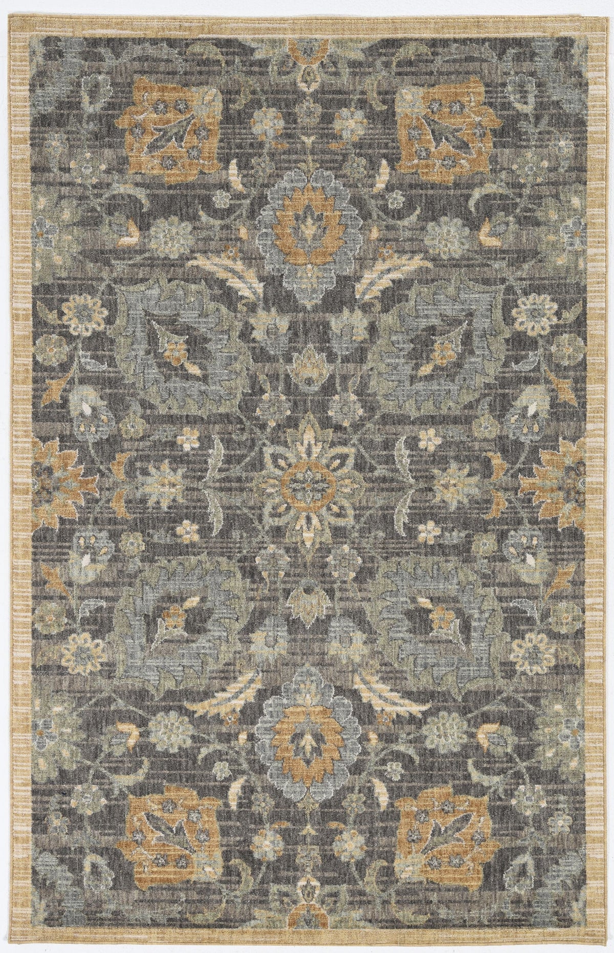 Taupe Vintage Floral Traditional Indoor Rug, 9x13 ft