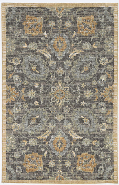 Taupe Vintage Floral Traditional Indoor Rug, 9x13 ft