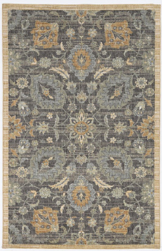 Taupe Vintage Floral Traditional Indoor Rug, 9x13 ft