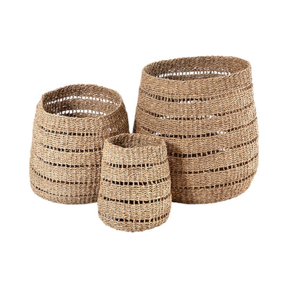 Set of 3 Seagrass Natural Round Baskets