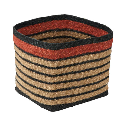 Seagrass Natural, Black and Terracotta Stripe Square Basket