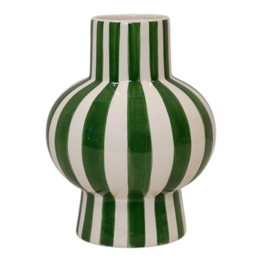 Green and White Ceramic Round Vase
