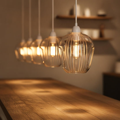 Modern Clear Ribbed Glass Pendant Shade E27 Easy Fit Pack 1/2/3~6850