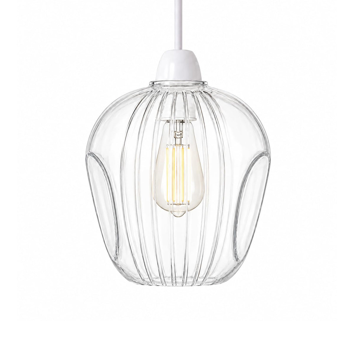 Modern Clear Ribbed Glass Pendant Shade E27 Easy Fit Pack 1/2/3~6850