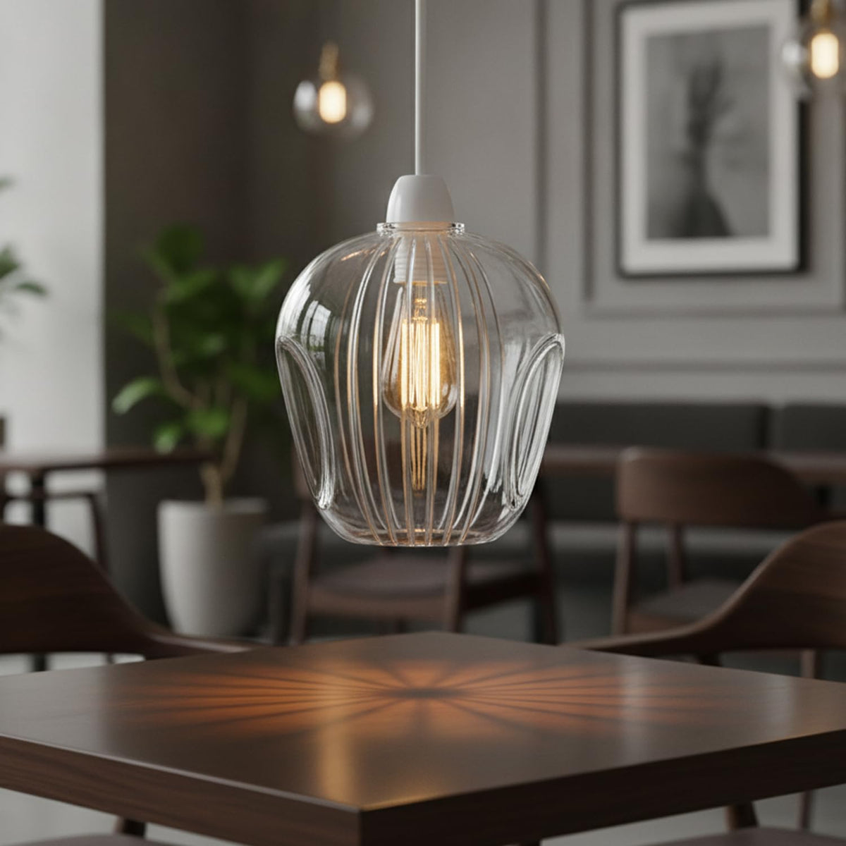 Modern Clear Ribbed Glass Pendant Shade E27 Easy Fit Pack 1/2/3~6850