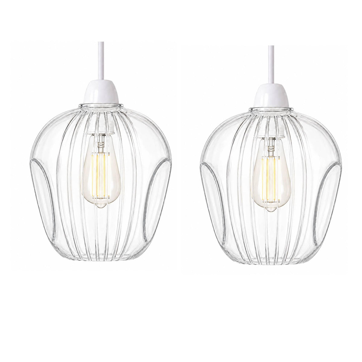Modern Clear Ribbed Glass Pendant Shade E27 Easy Fit Pack 1/2/3~6850