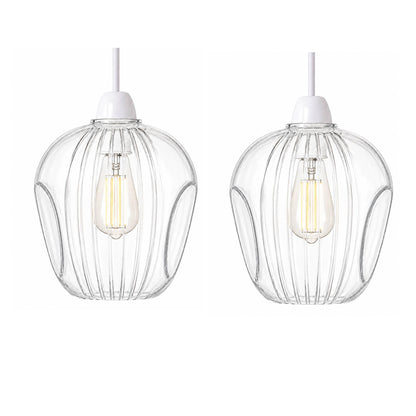 Modern Clear Ribbed Glass Pendant Shade E27 Easy Fit Pack 1/2/3~6850