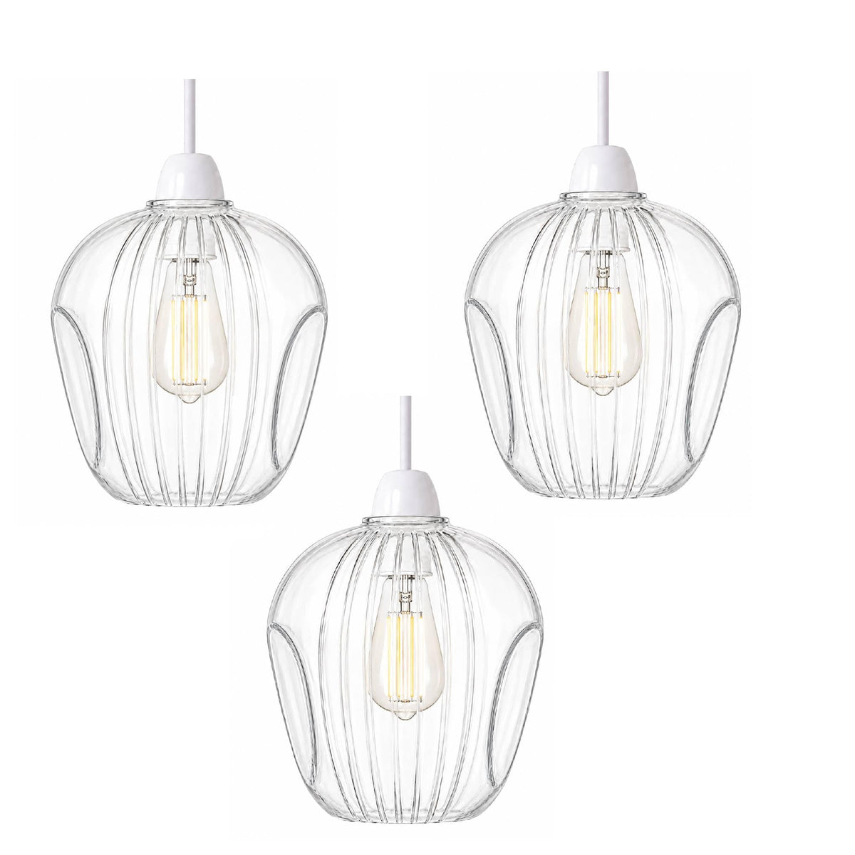 Modern Clear Ribbed Glass Pendant Shade E27 Easy Fit Pack 1/2/3~6850