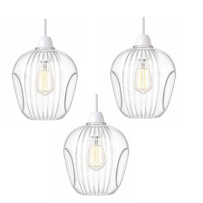 Modern Clear Ribbed Glass Pendant Shade E27 Easy Fit Pack 1/2/3~6850