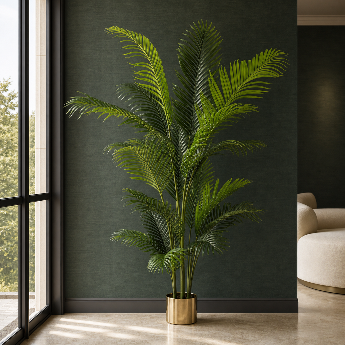 180cm Artificial Palm Tree Extra Large Gold Metal Planter - Premium Quality