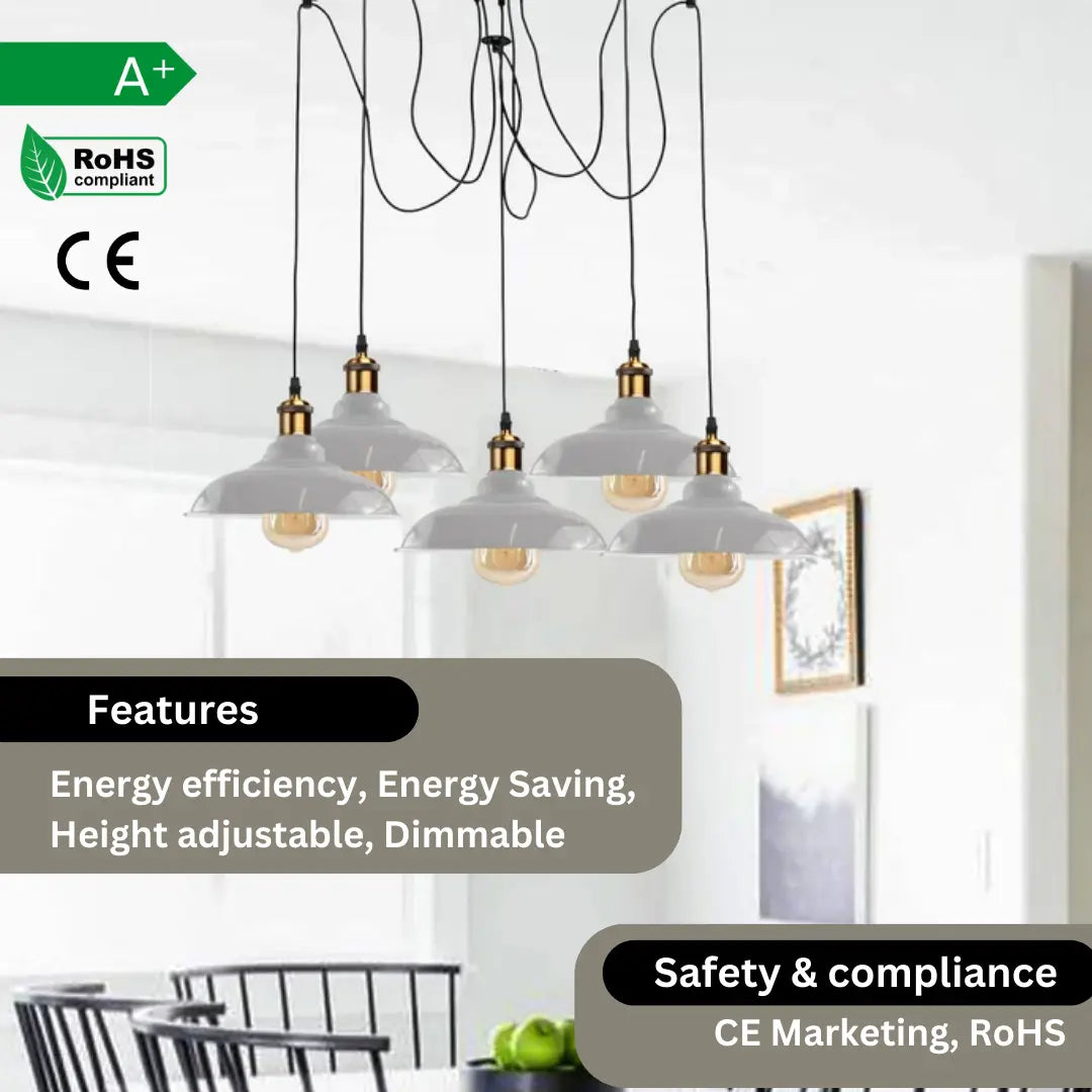 Industrial Spider Adjustable Multi Arm Pendant Light 5-Light E27~3399