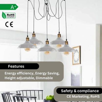 Industrial Spider Adjustable Multi Arm Pendant Light 5-Light E27~3399