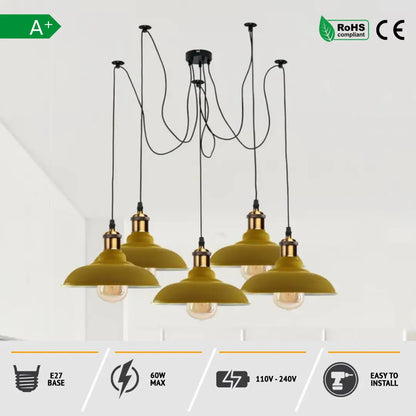 Industrial Spider Adjustable Multi Arm Pendant Light 5-Light E27~3399
