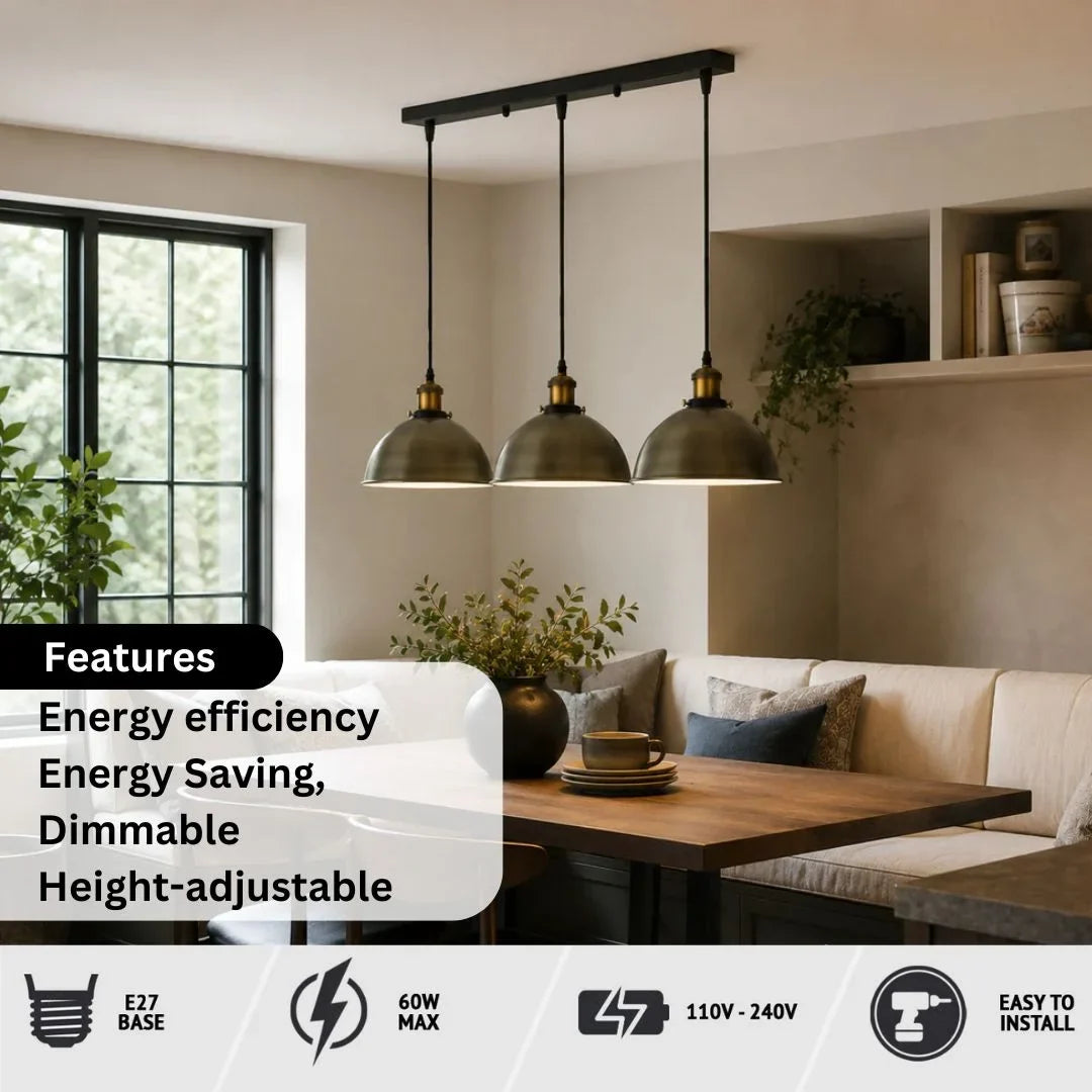 3 Way Linear Bar Pendant Metal Easy Fit Dimmable ~6796-1