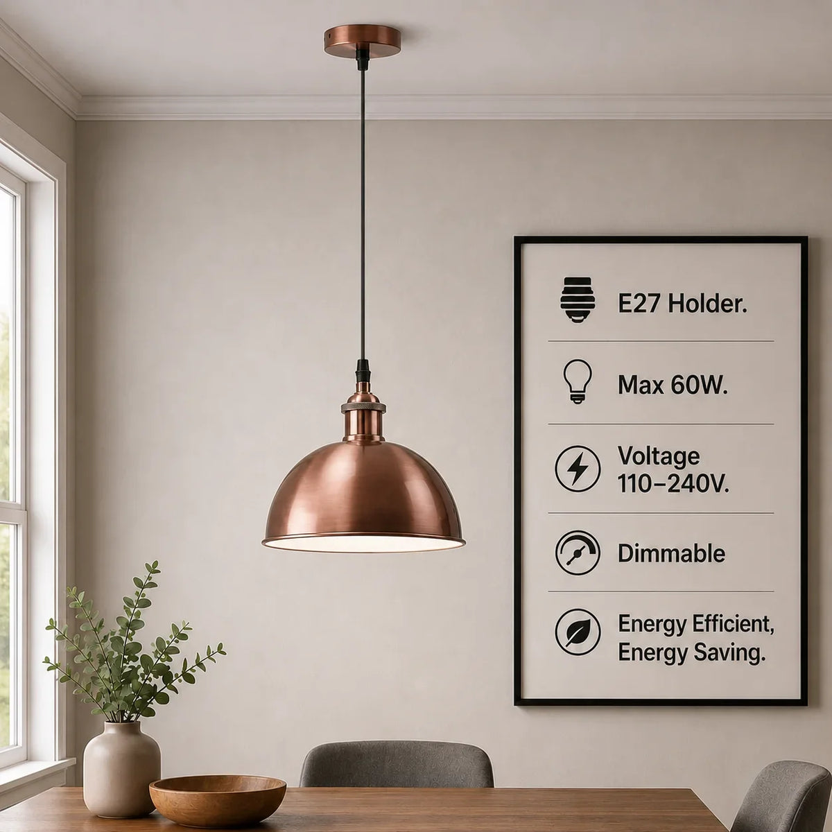 COPPERGLOW Vintage Industrial Metal Ceiling Pendant Light ~1297
