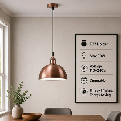COPPERGLOW Vintage Industrial Metal Ceiling Pendant Light ~1297