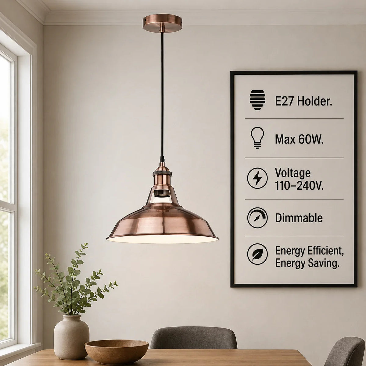 COPPERGLOW Vintage Industrial Metal Ceiling Pendant Light ~1297
