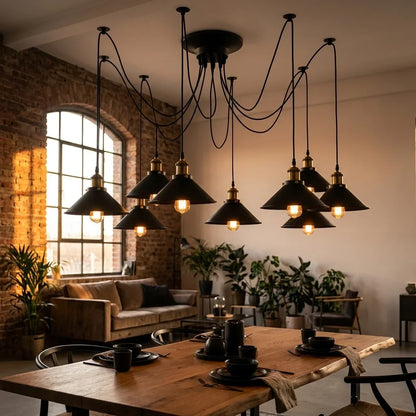 9 Light E27 2m Adjustable Hanging Industrial Ceiling Light ~6668