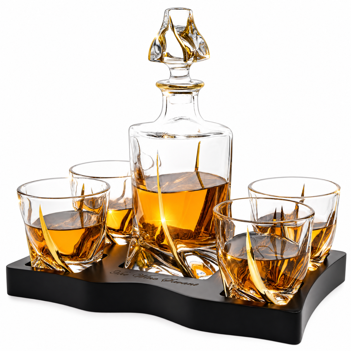 Gilded Whisky Decanter Set with 4 Tumbler Glasses