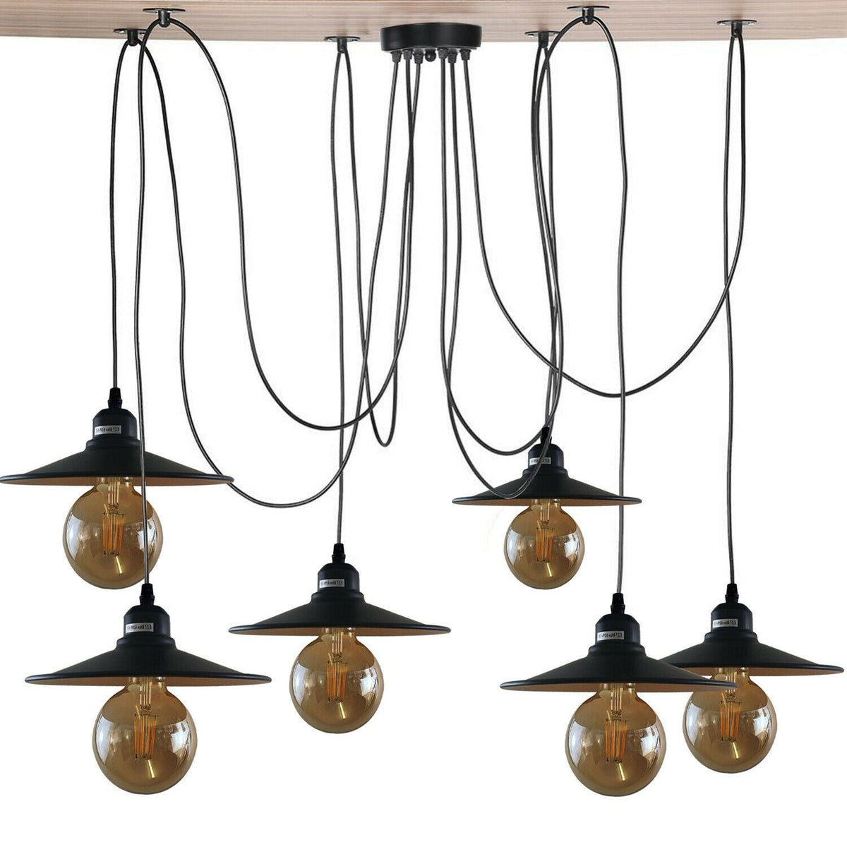 Industrial Spider Pendant Light 6 Way Multi Drop E27 Matte Black~1181