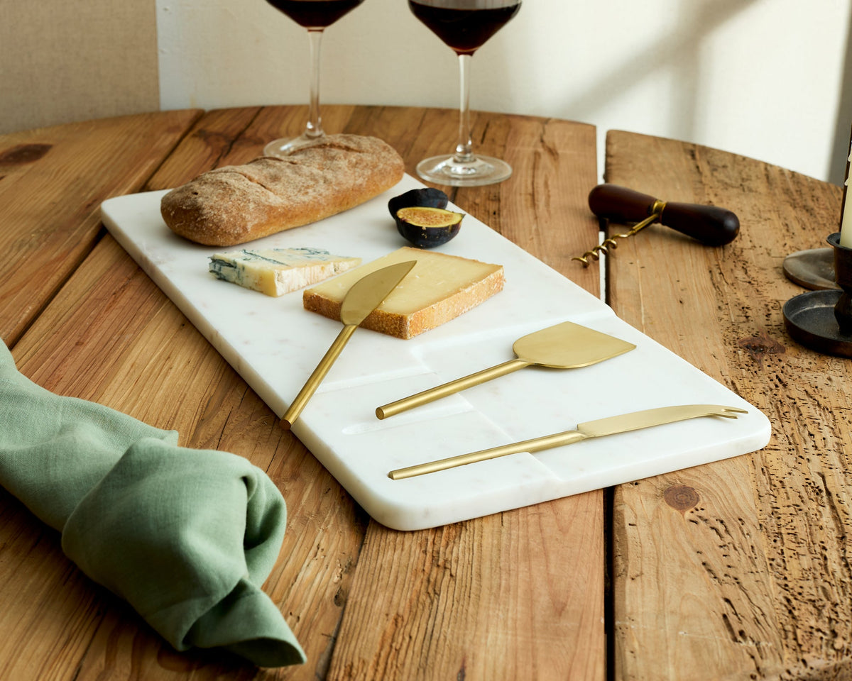 Cyara White Marble Cheese Board with Cutlery