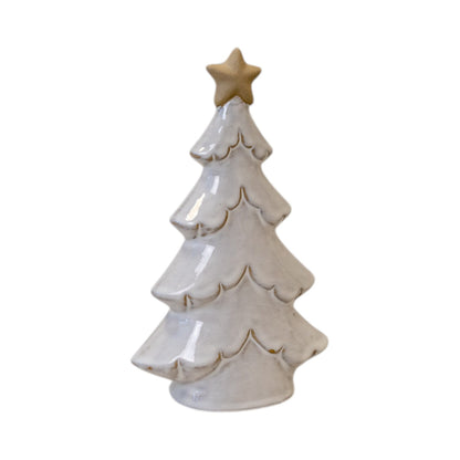 Medium Stone Glazed Ceramic Layered Christmas Tree with Cream Star on Top