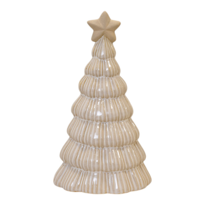 Large Stone Glazed Ribbed Christmas Tree with Star Topper