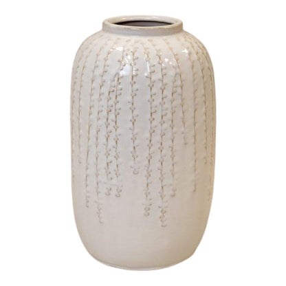 Large Cream Ceramic Ribbed Vase 29cm High