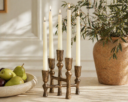 Anya Gold Candelabra – Rustic Antique 5-Arm Candlestick Holder
