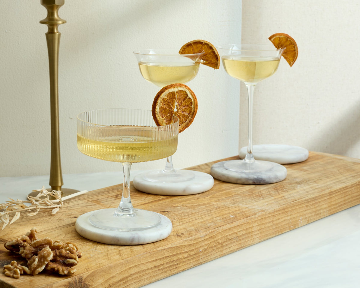 Emy Polished Round Marble Coasters Set